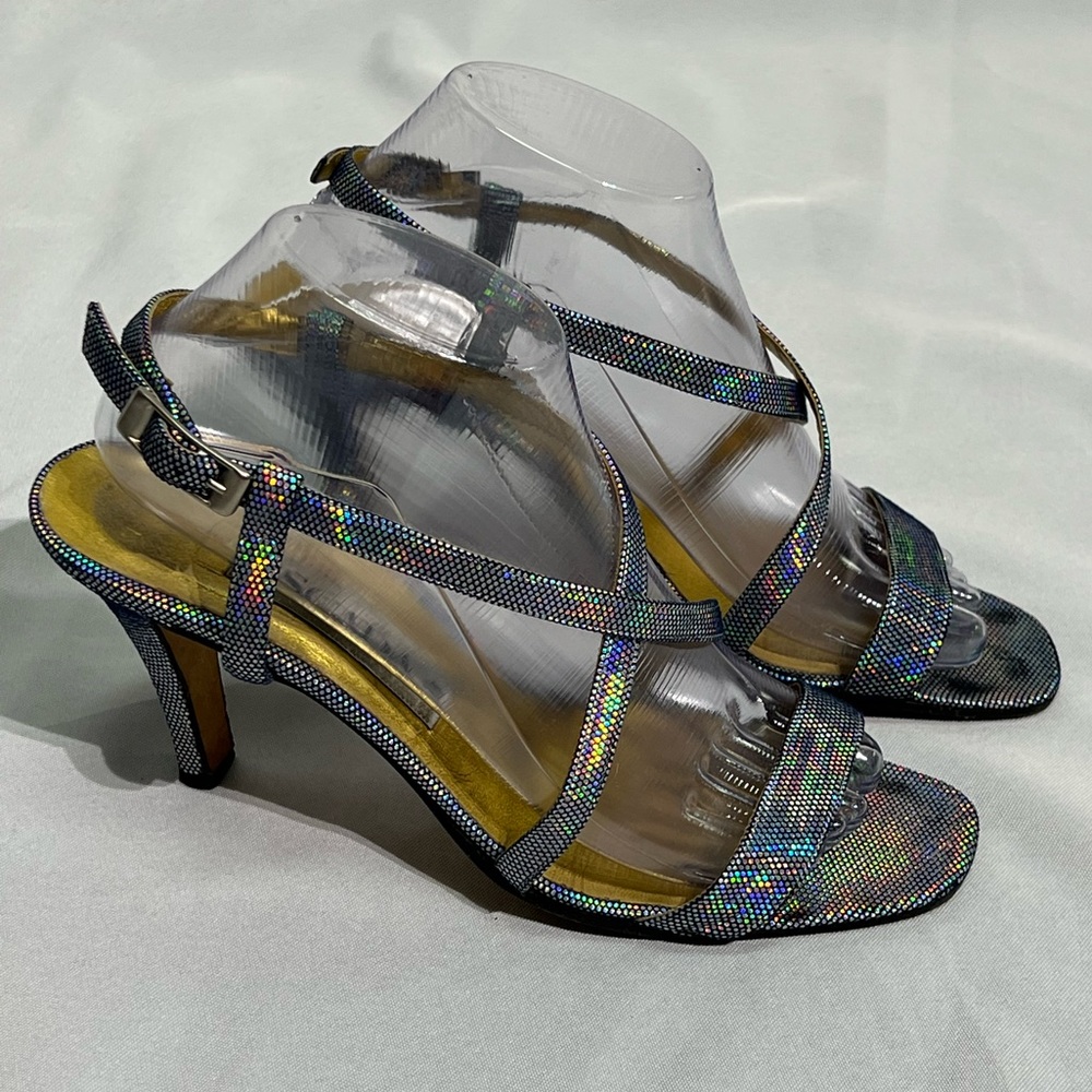 ESCADA Vintage Metallic Rainbow Strappy Heels - size 9B - Picture 2 of 13
